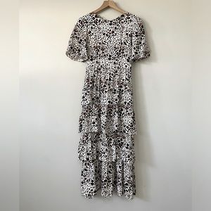 Oliver Bonas painted animal print ruffle midi dress size 4